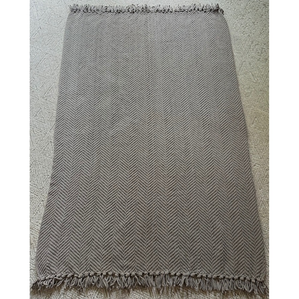 Pottery Barn Grand Chenille Throw Oatmeal 50x70 Fringe Heavyweight Discontinued